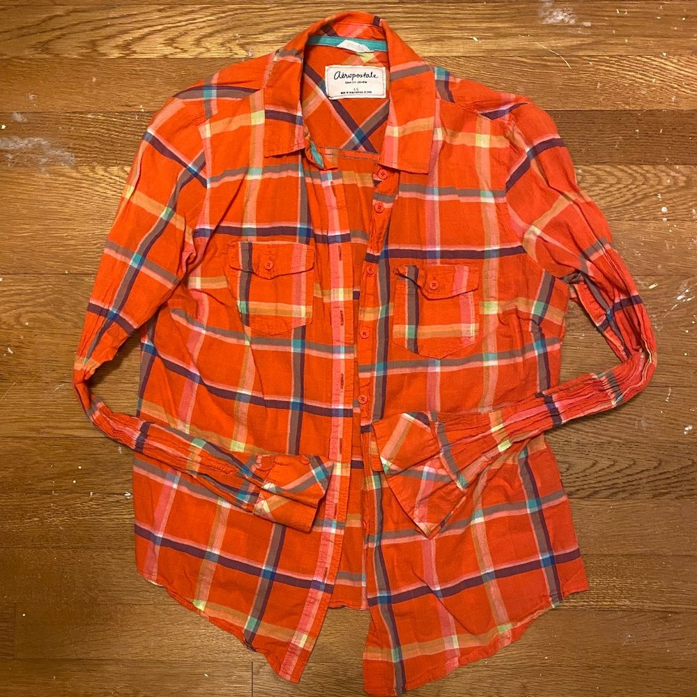 Orange Flannel Buttondown Aeropostale